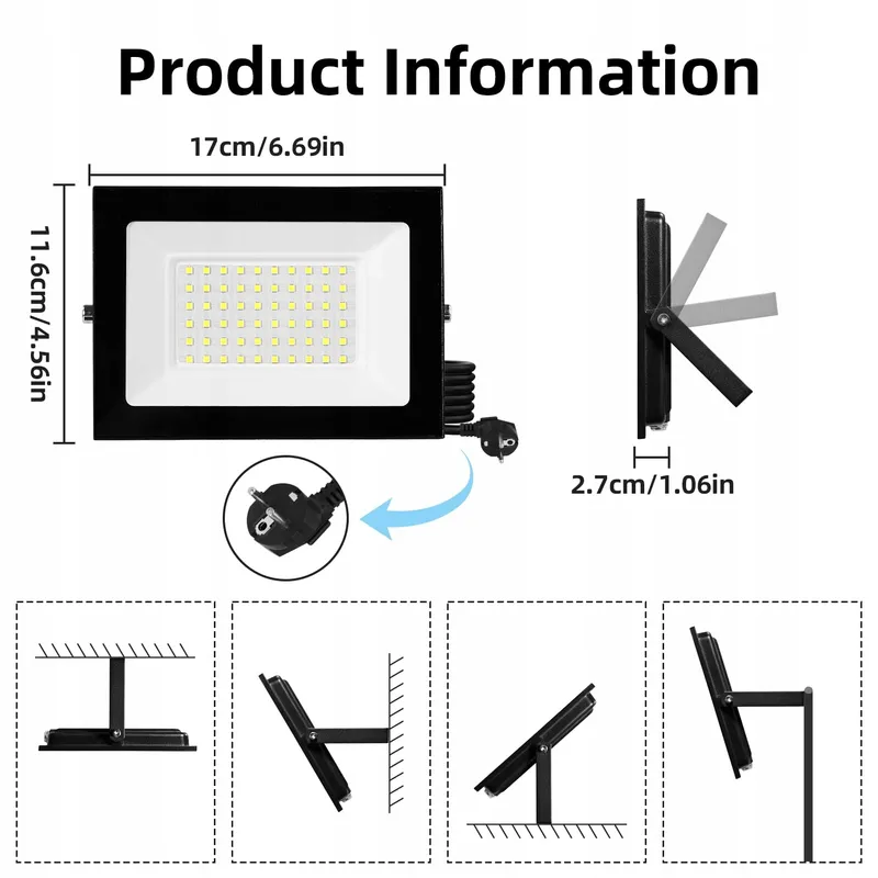 WOWSPEED LED Schijnwerper Buiten Warmwit Kabel 300cm IP65 50W — foto 2