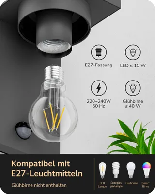 EDISHINE Buitenwandlamp Bewegingsmelder E27 IP44 Antraciet — miniatuur 5