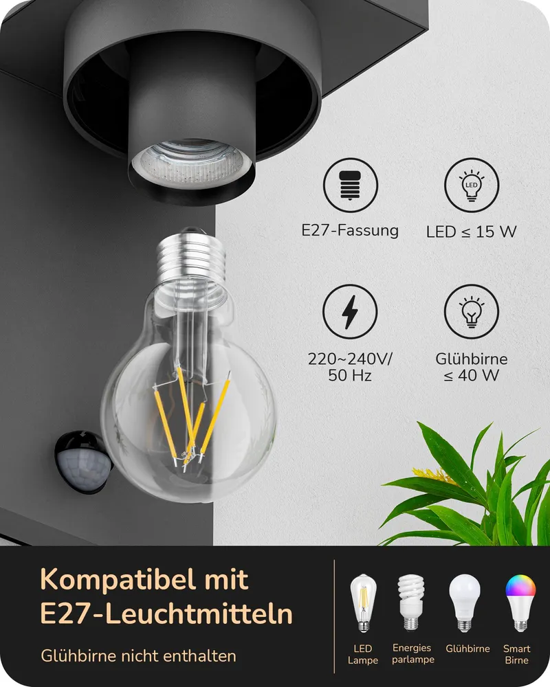 EDISHINE Buitenwandlamp Bewegingsmelder E27 IP44 Antraciet — foto 5