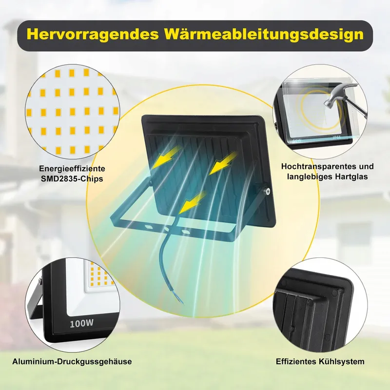 PSATFITO LED Schijnwerper Buiten Warmwit Waterdicht 100W IP66 — foto 5