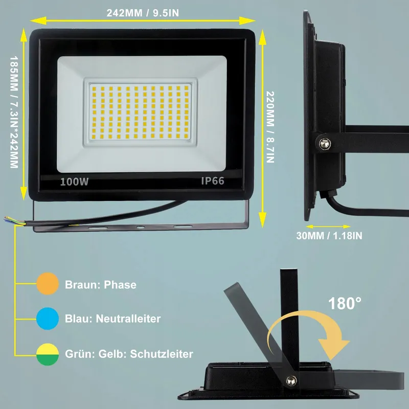 PSATFITO LED Schijnwerper Buiten Warmwit Waterdicht 100W IP66 — foto 7