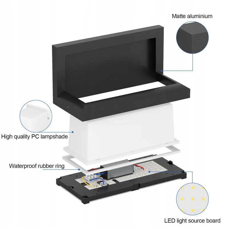 KLIGHTEN LED Buitenwandlamp Aluminium Zwart Rechthoekig IP65 — foto 5
