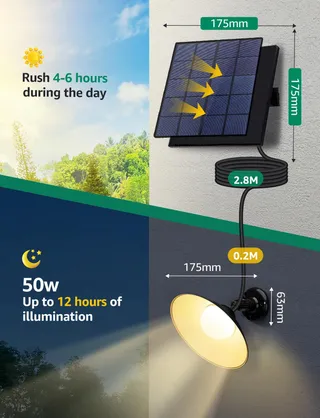 AIGOSTAR Solar LED Tuinlampen Afstandsbediening Verstelbaar 50W IP65 — miniatuur 6