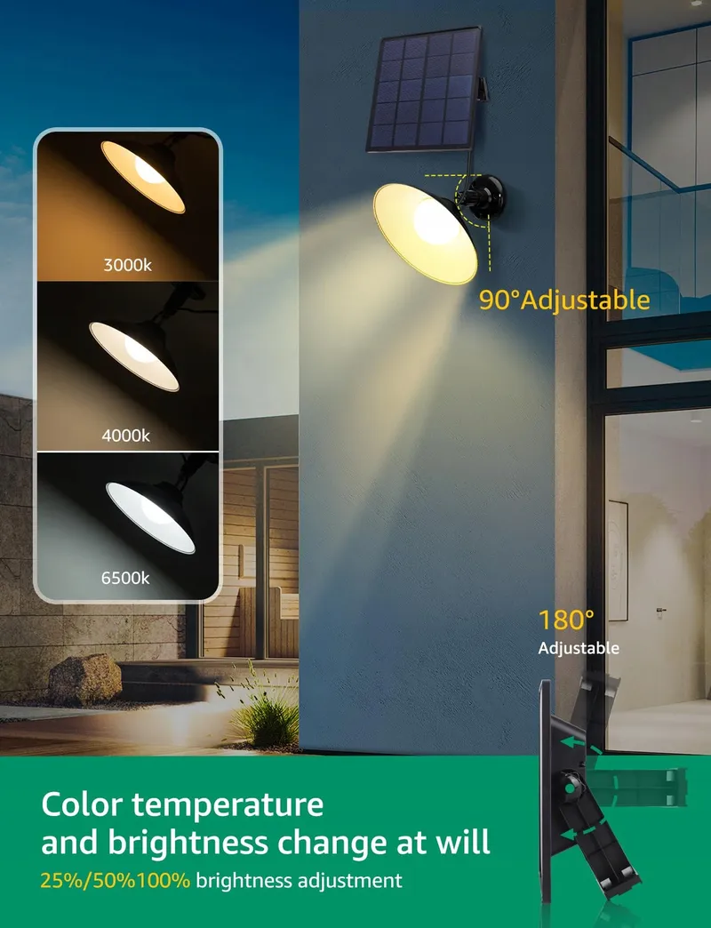 AIGOSTAR Solar LED Tuinlampen Afstandsbediening Verstelbaar 50W IP65 — foto 2