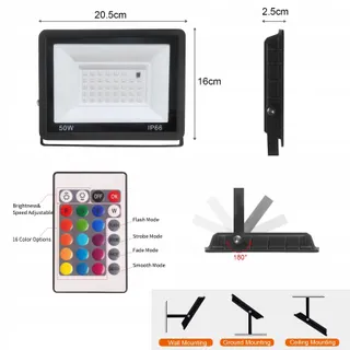 JBDUSN LED Schijnwerper RGB Afstandsbediening 16 Kleuren 50W IP66 — miniatuur 5