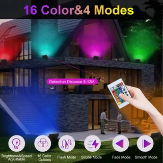 JBDUSN LED Schijnwerper RGB Afstandsbediening 16 Kleuren 50W IP66 — miniatuur 4
