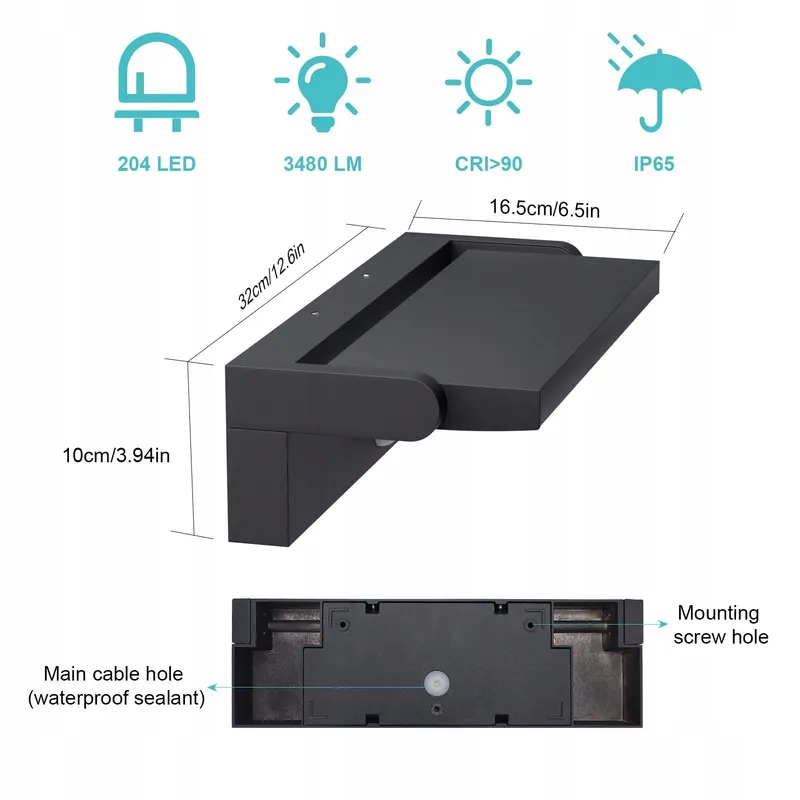KLIGHTEN LED Buitenlamp Bewegingssensor Terras Antraciet 45W IP65 — foto 6
