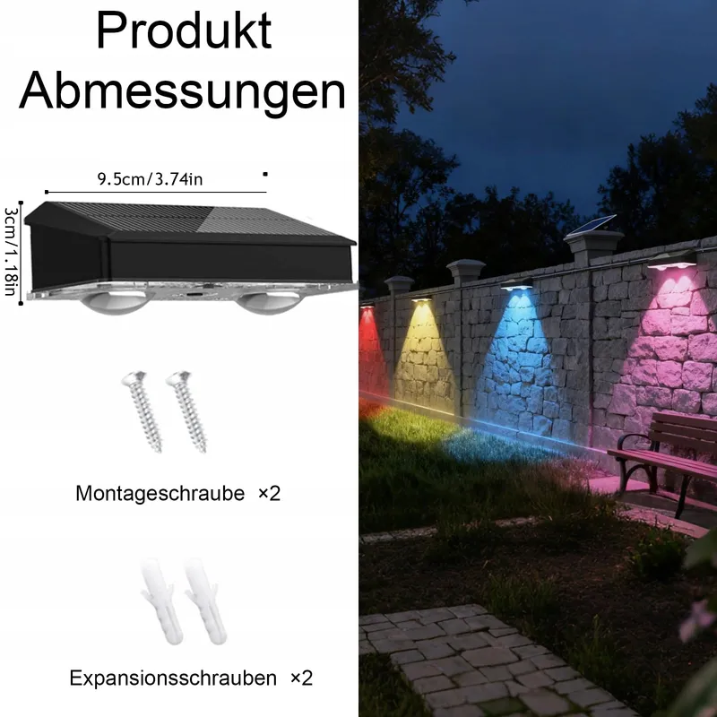 BEUAATI Solarlampen Tuin RGB LED Draadloos Hek 4 Stuks IP65 — foto 7