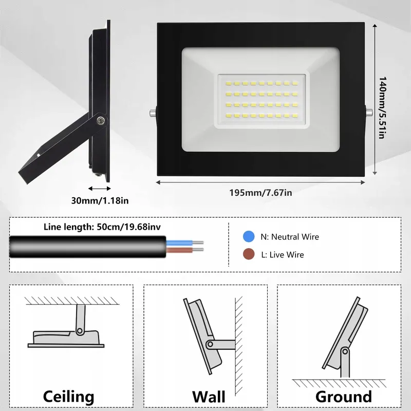 LOYAL LED Schijnwerper Waterdicht Koud Wit Garage 12V 30W — foto 3