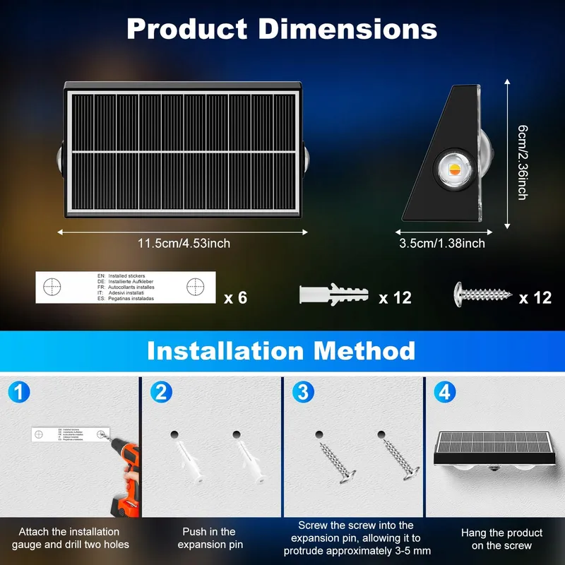 GILIWOSY Solar Wandlampen Tuin Balkon IP65 6 Stuks — foto 7