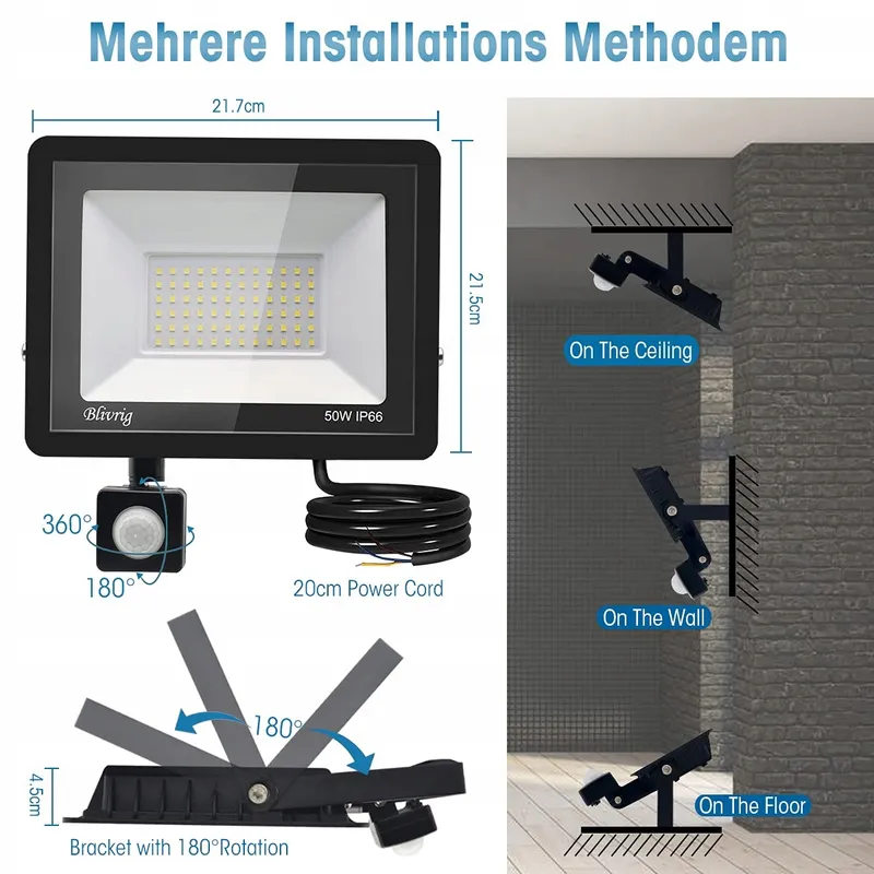 TOOBETTP LED Schijnwerper Bewegingsmelder Garage 50W IP66 — foto 2