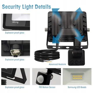 TOOBETTP LED Schijnwerper Bewegingsmelder Garage 50W IP66 — miniatuur 6