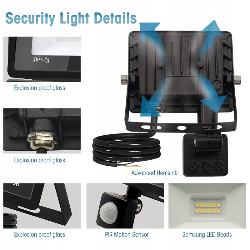 TOOBETTP LED Schijnwerper Bewegingsmelder Garage 50W IP66 — foto 6