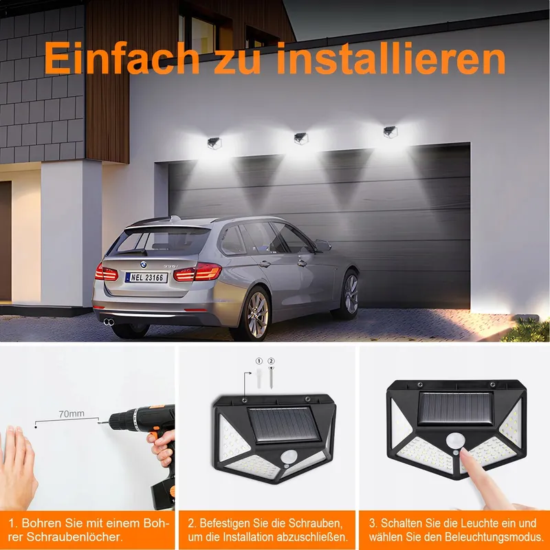GDK20 Solar LED Lamp Bewegingssensor Tuin 100 LED IP65 — foto 5