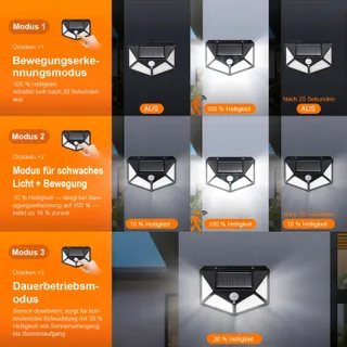 GDK20 Solar LED Lamp Bewegingssensor Tuin 100 LED IP65 — miniatuur 3
