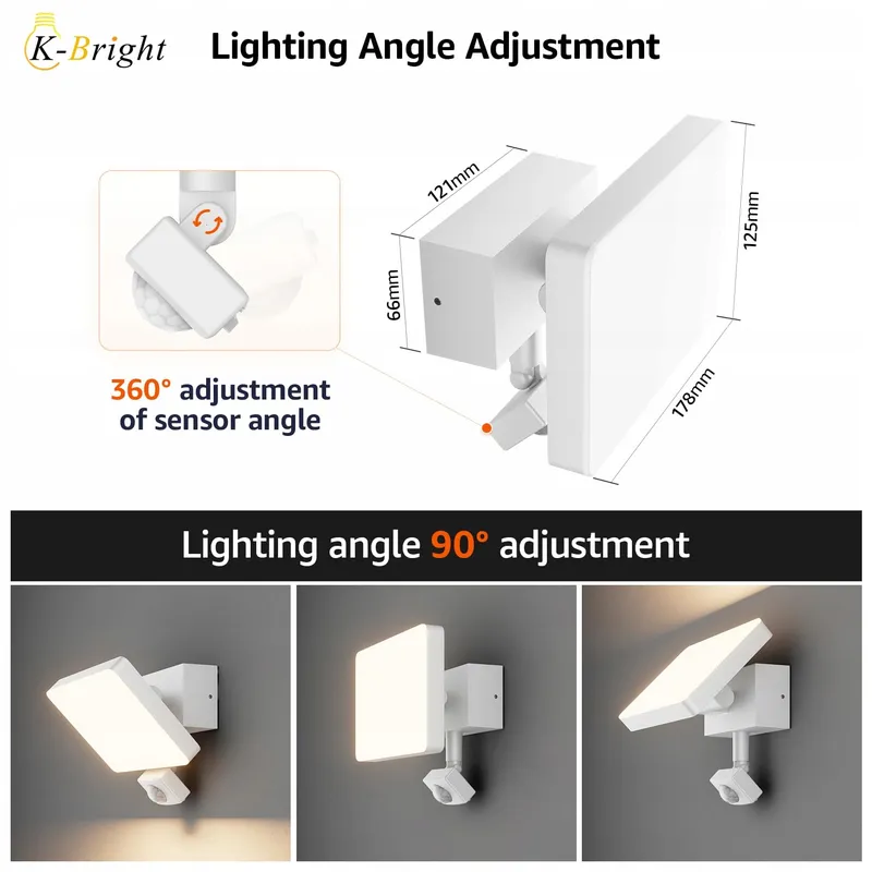K-BRIGHT Buitenwandlamp Bewegingssensor Balkon Tuin Wit IP65 — foto 2