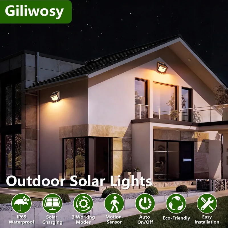 GILIWOSY Solarlamp Bewegingssensor 2 Stuks Warm IP65 — foto 2