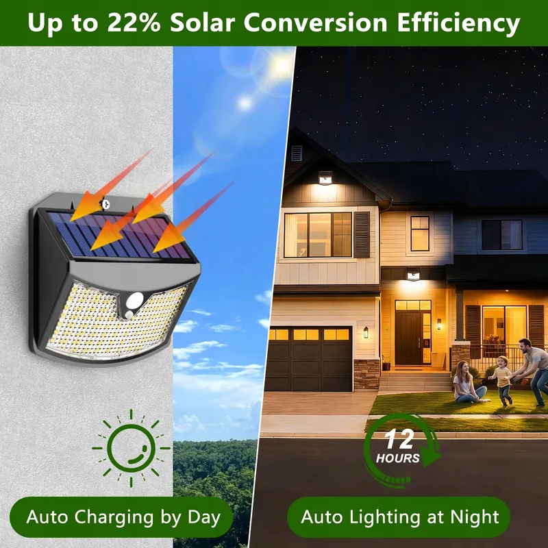 GILIWOSY Solarlamp Bewegingssensor 2 Stuks Warm IP65 — foto 3