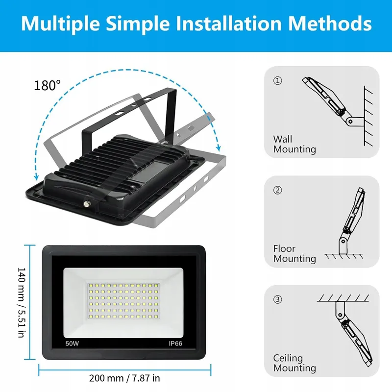 TOOBETTP LED Schijnwerper Garage Fel 50W 5000LM 6000K IP66 — foto 7