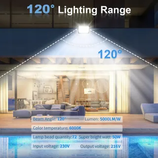 TOOBETTP LED Schijnwerper Garage Fel 50W 5000LM 6000K IP66 — miniatuur 2
