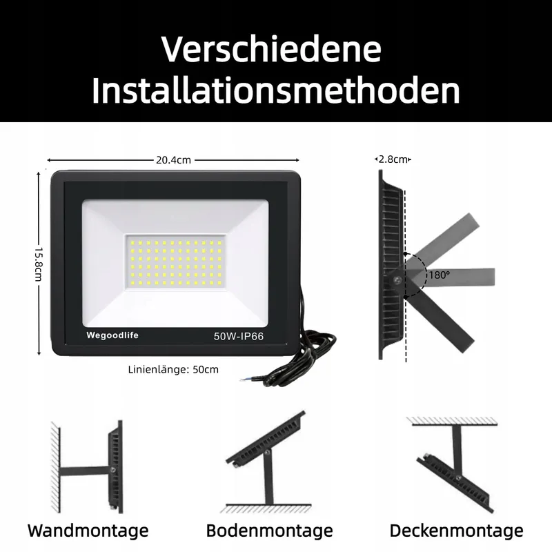 WEGOODLIFE LED Schijnwerper Warm Wit Garage Tuin 50W IP66 — foto 3