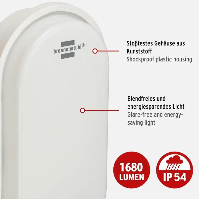 BRENNENSTUHL OL 1650 P Ovale LED Lamp Bewegingssensor 15W 4000K IP54 — foto 2