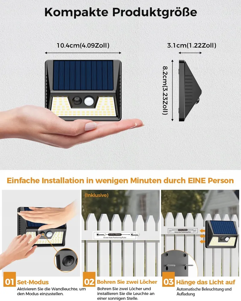 VIGHEP Solar LED Buitenlampen met Bewegingssensor Warm 12 Stuks IP65 — foto 7