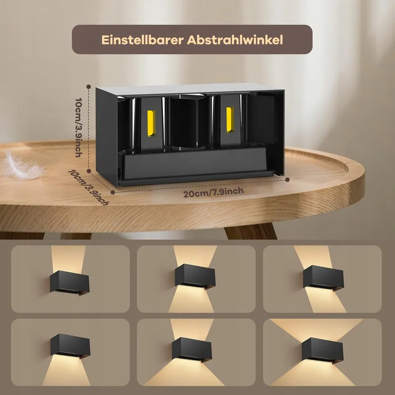 VATATO LED Lamp Binnen Buiten Verstelbaar Warmwit Zwart 24W IP65 — foto 3