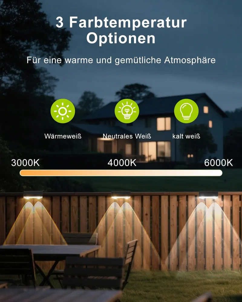MUSUNIA Solar Wandlamp Waterdicht Buiten 3 Standen 4 Stuks — foto 3