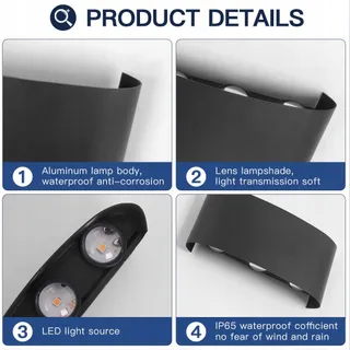 FUPE LED Wandlamp Binnen Buiten Up-Down Zwart Neutraalwit IP65 — miniatuur 6
