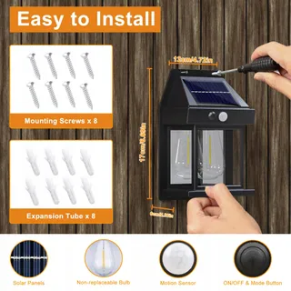 FLACCHI Solar LED Lampen Bewegingsmelder Warmwit Garage 4x IP65 — miniatuur 4