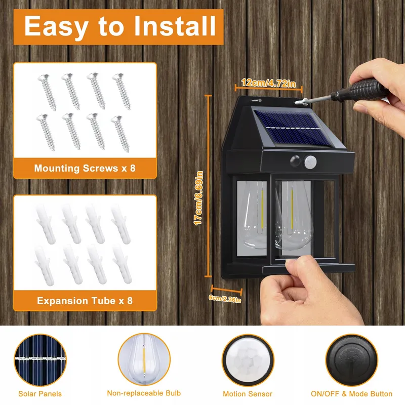 FLACCHI Solar LED Lampen Bewegingsmelder Warmwit Garage 4x IP65 — foto 4
