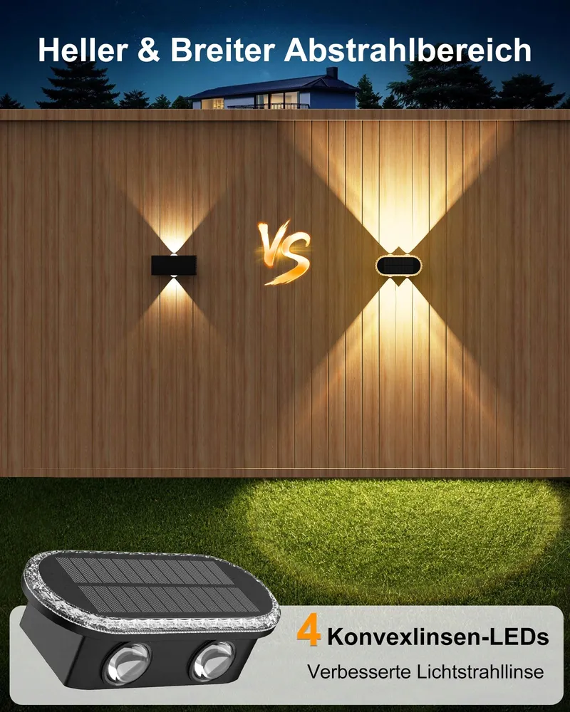 HIROMECO Solar Buitenlamp Up Down 3 Standen Tuin 4 St — foto 2
