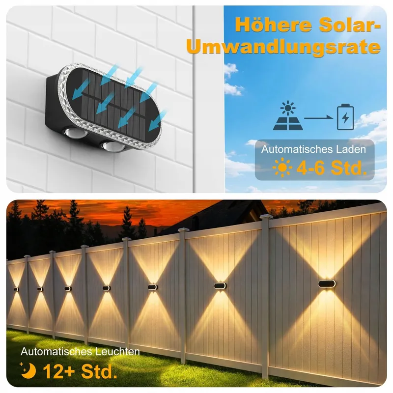 HIROMECO Solar Buitenlamp Up Down 3 Standen Tuin 4 St — foto 3