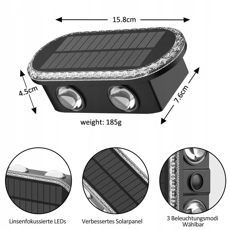 HIROMECO Solar Buitenlamp Up Down 3 Standen Tuin 4 St — foto 7