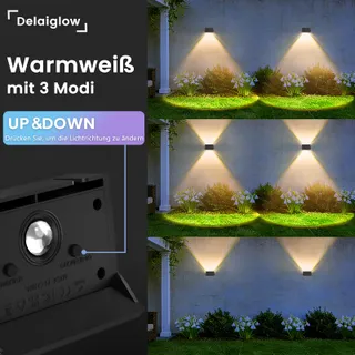 DELAIGLOW Solar Buitenlampen Up Down Warmwit Waterdicht 6x IP67 — miniatuur 3