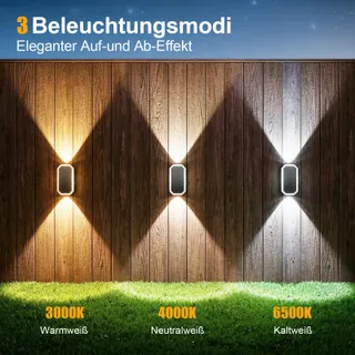 SUNNMO Solar LED Wandlamp Up-Down Buiten 3 Kleuren 6 Stuks IP65 — miniatuur 3