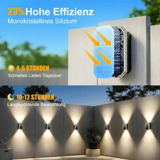 SUNNMO Solar LED Wandlamp Up-Down Buiten 3 Kleuren 6 Stuks IP65 — miniatuur 4