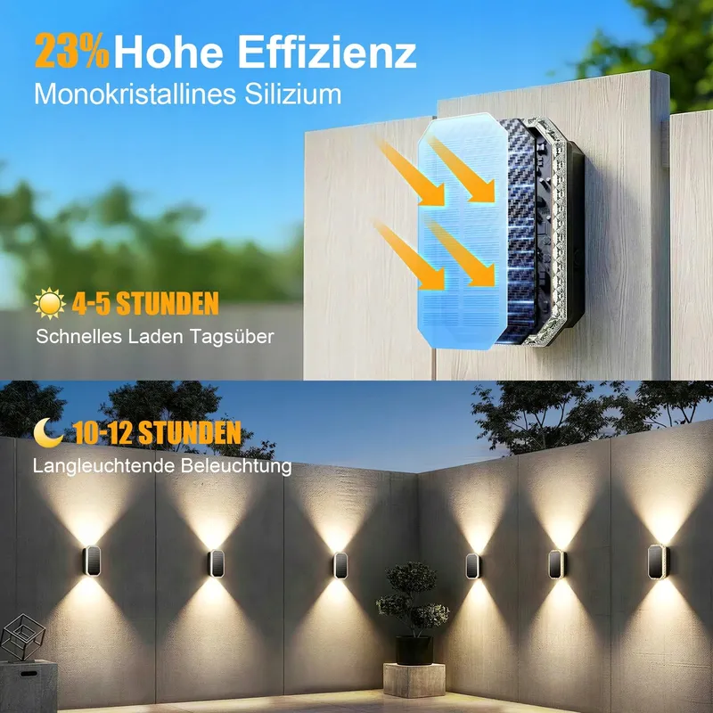 SUNNMO Solar LED Wandlamp Up-Down Buiten 3 Kleuren 6 Stuks IP65 — foto 4