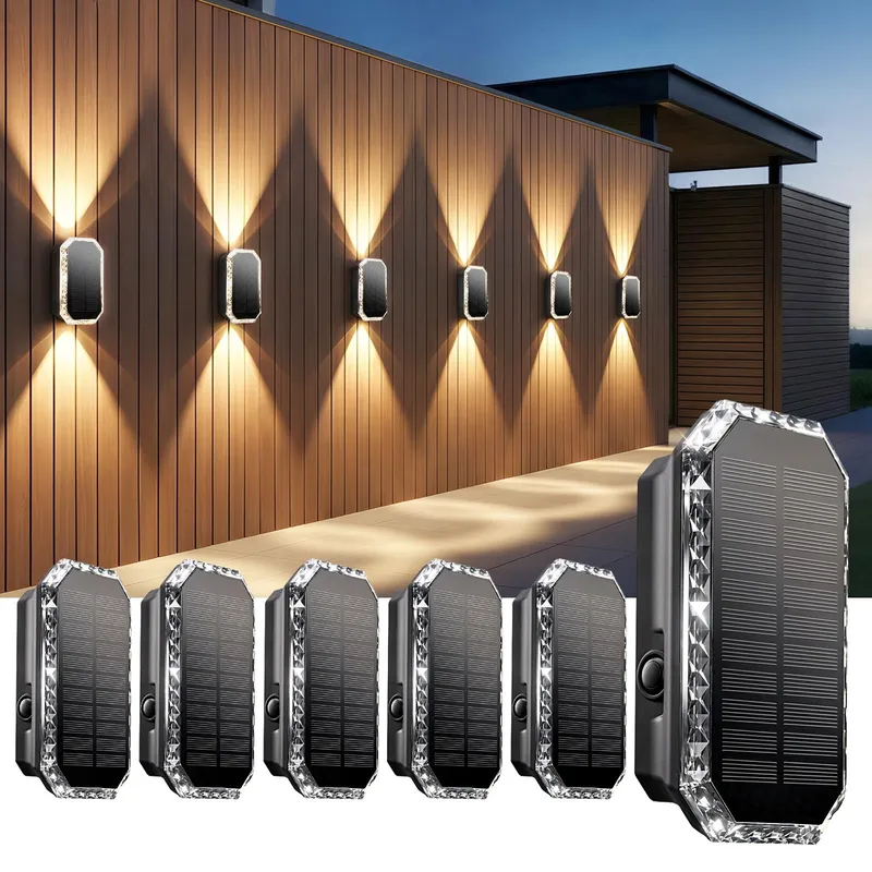 SUNNMO Solar LED Wandlamp Up-Down Buiten 3 Kleuren 6 Stuks IP65 — foto 1