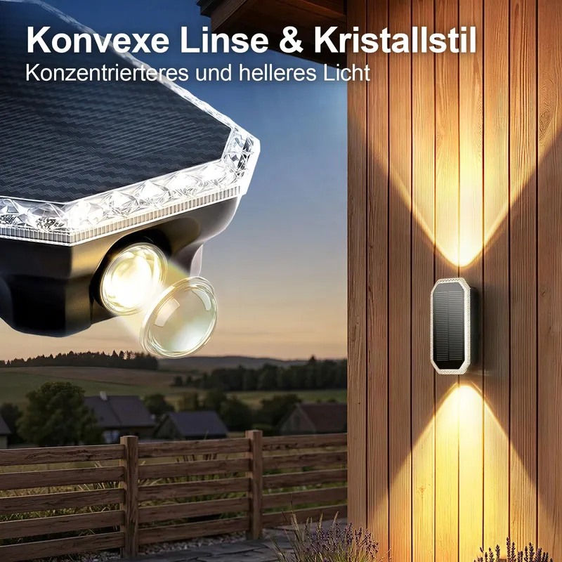 SUNNMO Solar LED Wandlamp Up-Down Buiten 3 Kleuren 6 Stuks IP65 — foto 2