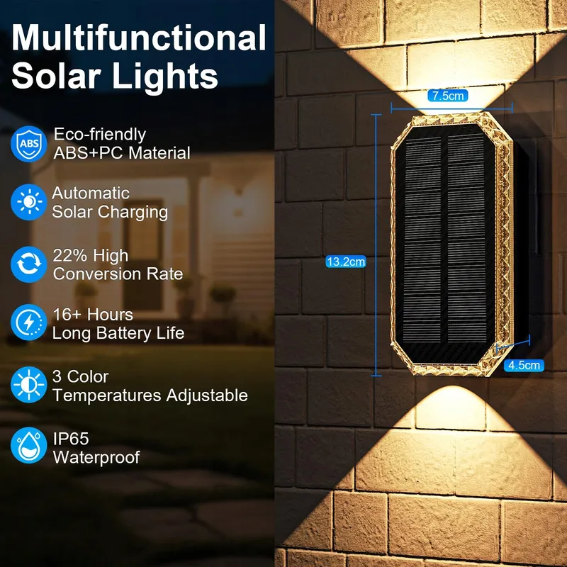 GILIWOSY Solar Wandlamp Buiten Waterdicht 3 Kleuren 4 Stuks IP65 — foto 2