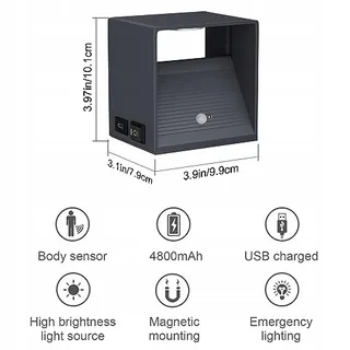 K-BRIGH LED Wandlamp Bewegingsmelder Magnetisch USB Antraciet 5W — miniatuur 2