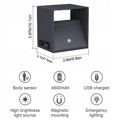 K-BRIGH LED Wandlamp Bewegingsmelder Magnetisch USB Antraciet 5W — foto 2