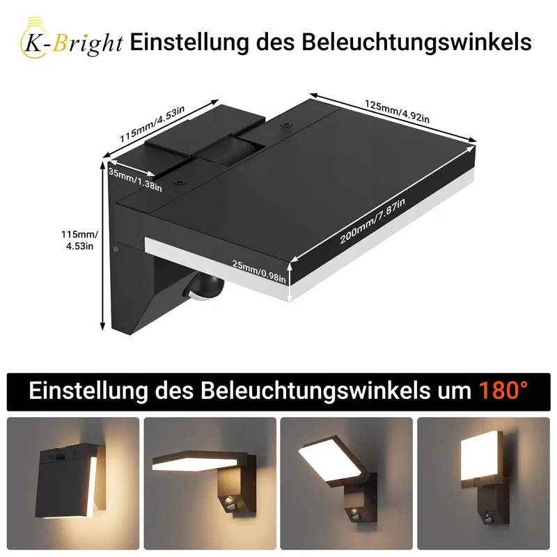 K-BRIGHT LED Buitenlamp Bewegingsmelder Draaibaar 24W IP65 — foto 4