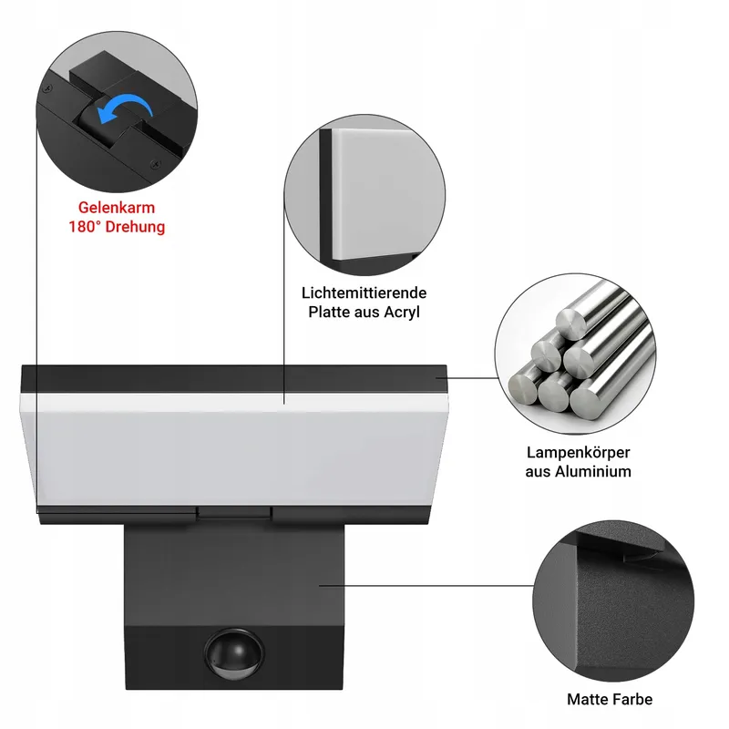 K-BRIGHT LED Buitenlamp Bewegingsmelder Draaibaar 24W IP65 — foto 6