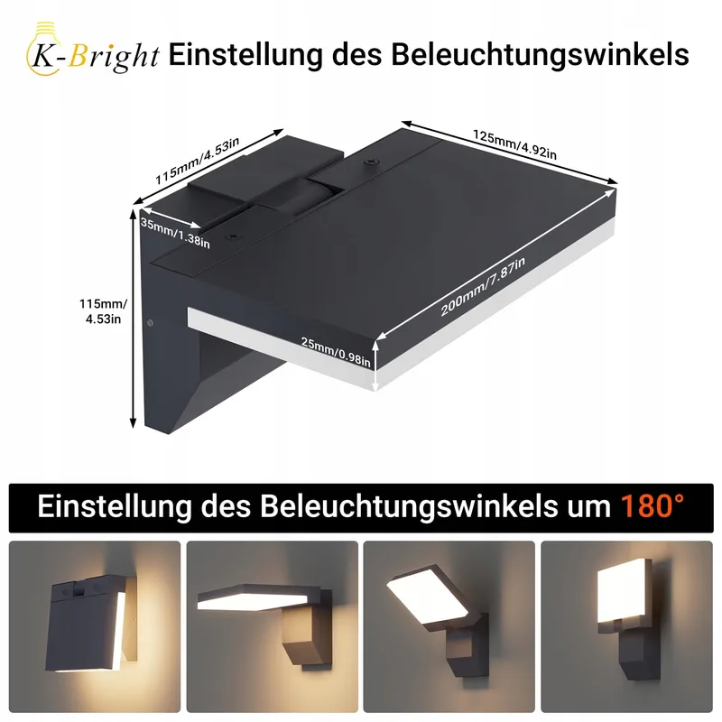 K-BRIGHT LED Buitenlamp Waterdicht Tuin Terras Antraciet IP65 — foto 3