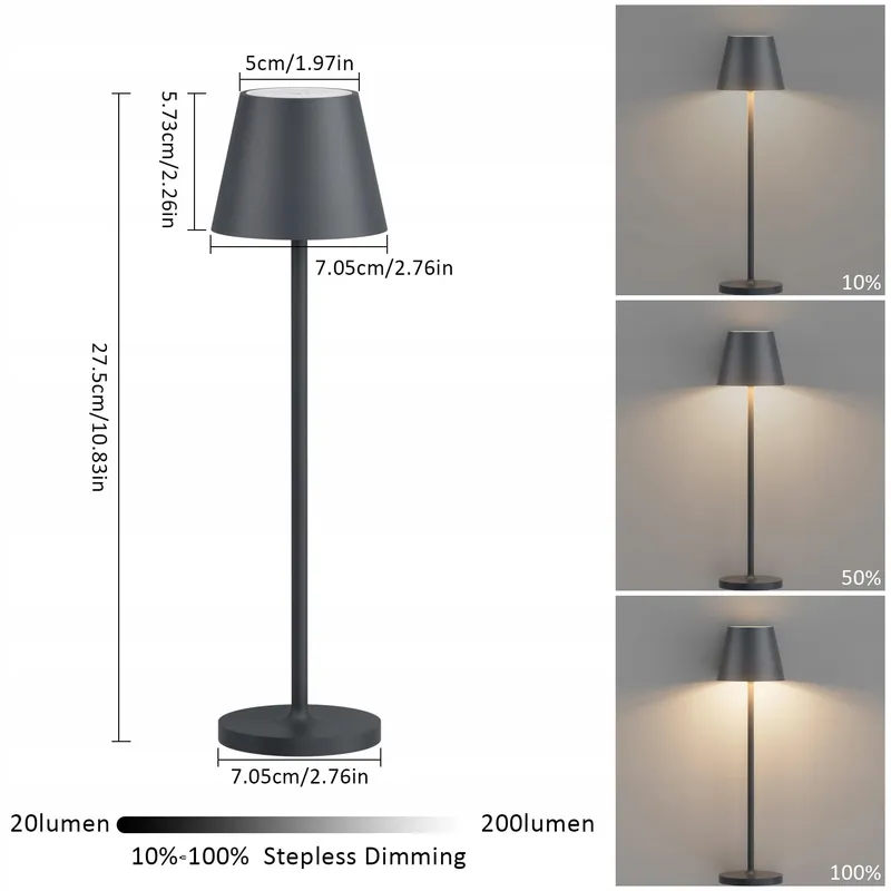 K-BRIGHT LED Tafellamp Oplaadbaar Waterdicht Mini USB 27,5cm IP54 — foto 3