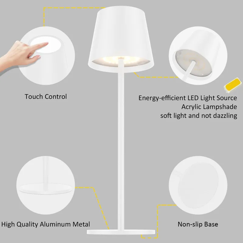 K-BRIGHT Set 4 LED Tafellampen Draadloos USB-C IP54 Wit 2700K — foto 3