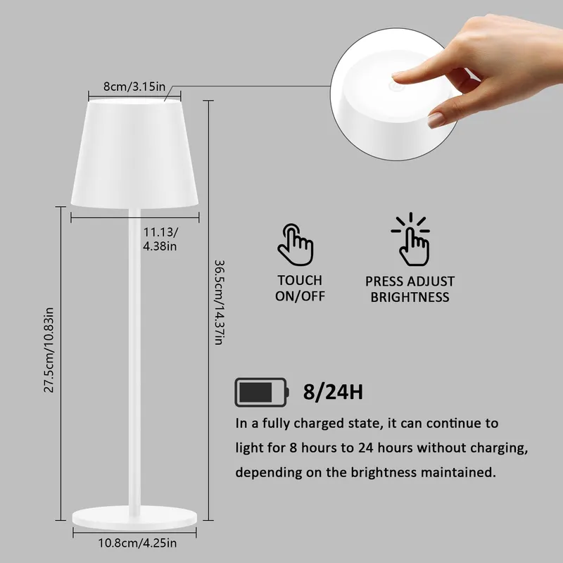 K-BRIGHT Set 4 LED Tafellampen Draadloos USB-C IP54 Wit 2700K — foto 2
